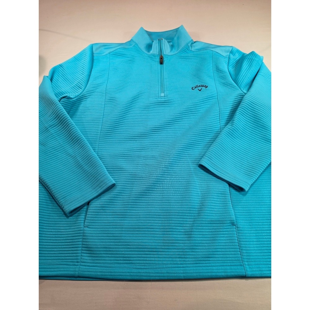 Callaway Opti-Dri Mens XL Turquoise Blue Ribbed Quarter Zip Golf Pullover Jacket